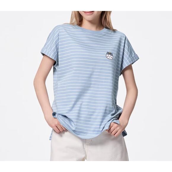 GU (Uniqlo) CHIIKAWA Hachiware Striped T-shirt in Blue - Picture 2 of 11